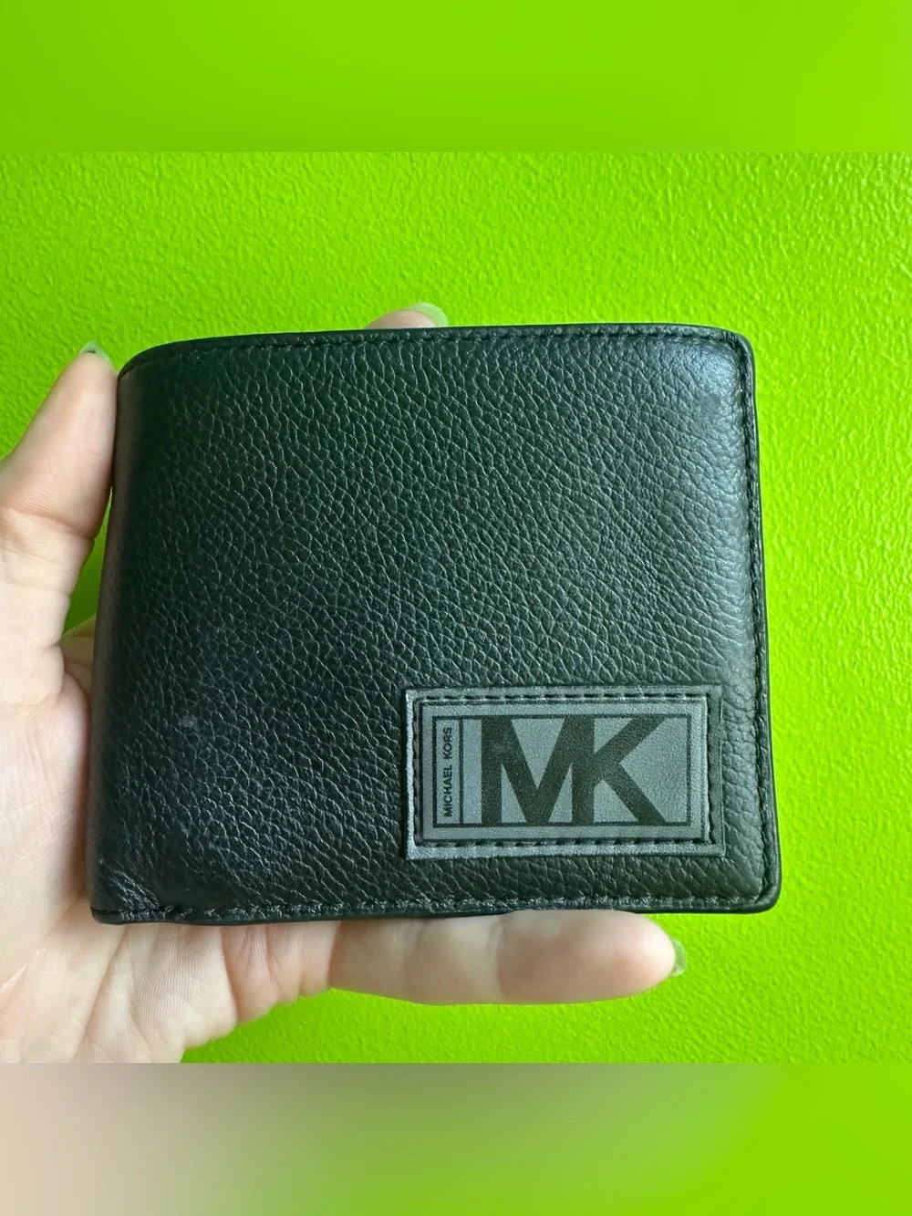 Michael Kors Black Leather Bi-Fold Wallet with MK Patch